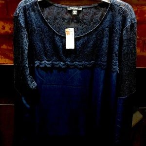 Navy lacy & polyester pullover blouse